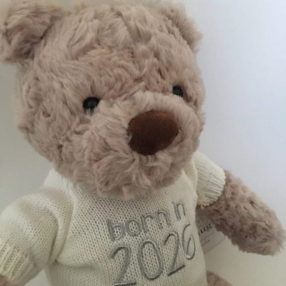 NEW Plush Bear with Sweater Embroidered Born in 2026 CuddleToy Newborn Gift